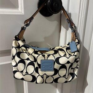 🍎🍎SOLD🍎🍎Coach Mini Shoulder Bag Op Art Print Baby Blue Leather Strap